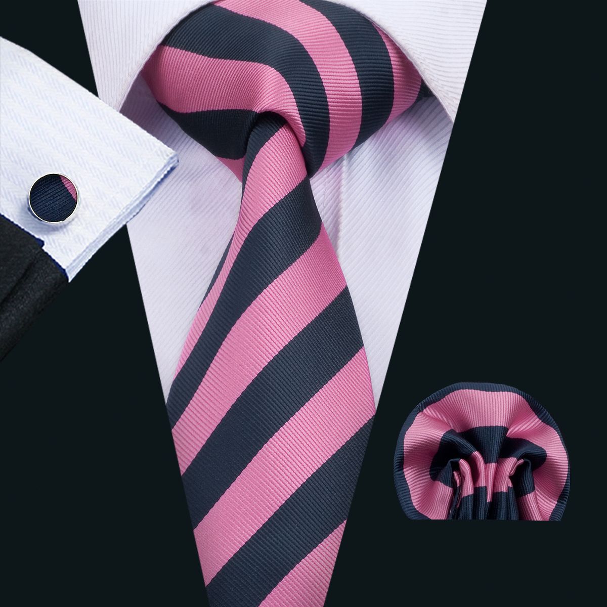 2020 Classic Silk Men Tie Pink Tie Sets Strips Neck Tie Tie Hankerchief