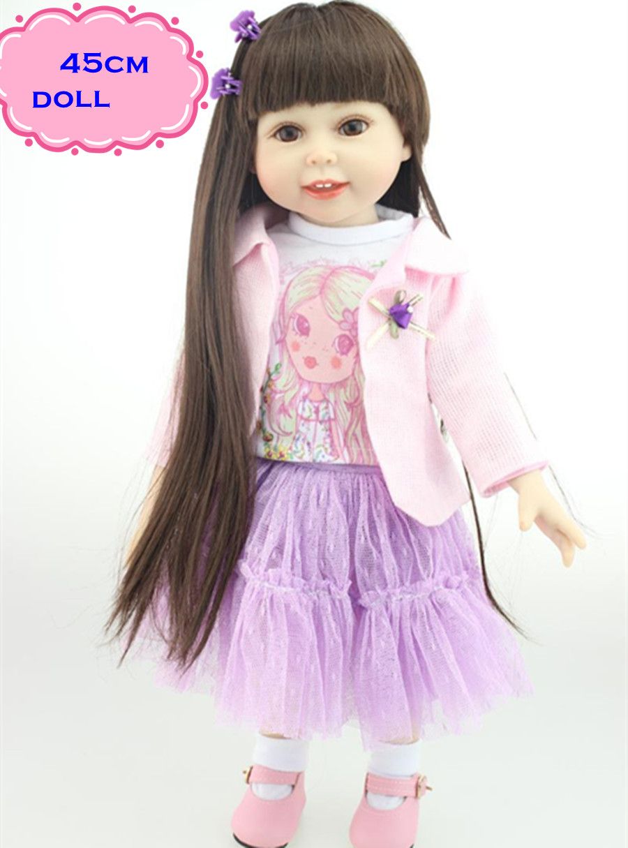 18inch new pretty american girl doll with long straight hair in pink cute real looking full silicone reborn baby dolls for girl clothes for doll clothing - Amercan Girl Doll 18inch new pretty american girl doll with long straight hair in pink cute real looking full silicone reborn baby dolls for girl clothes for doll clothing - Amercan Girl Doll