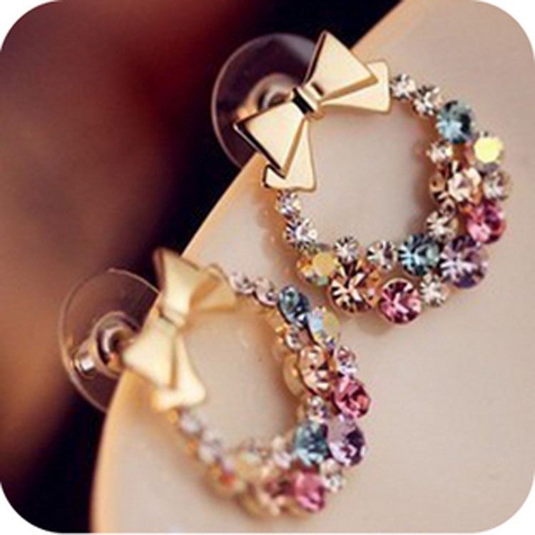 2019 Korean Full Diamond Bow Earrings Retro Exquisite Flower Earrings