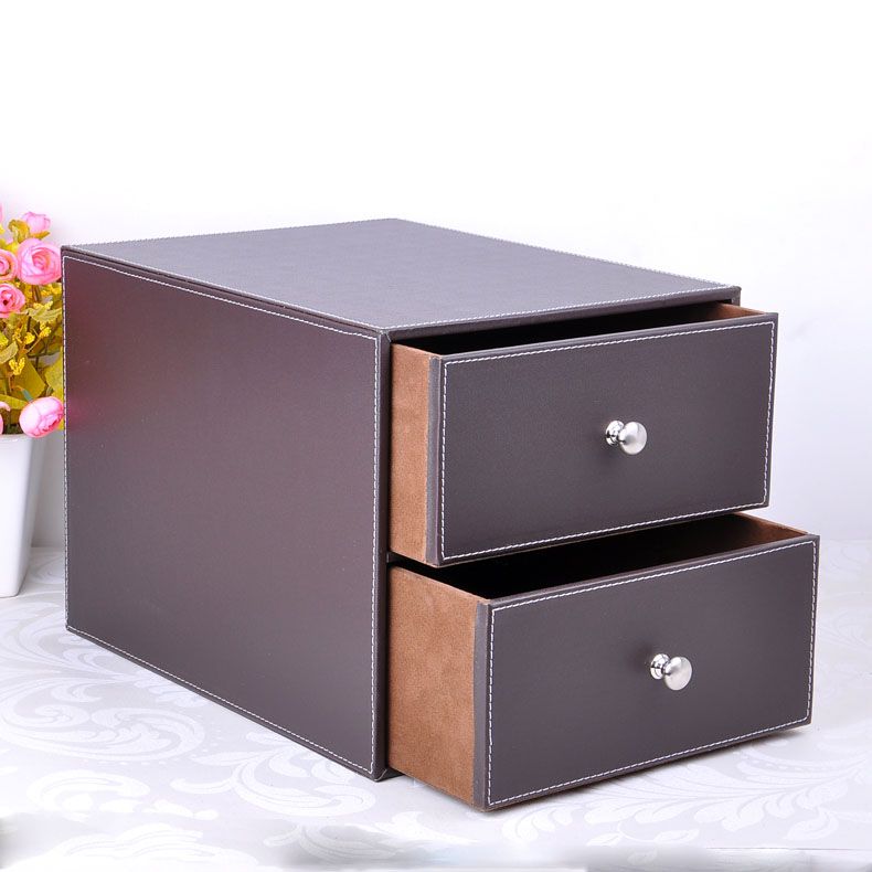 Whole Double Layer Drawer Wood Structure Leather Desk Whole Double Layer Drawer Wood Structure Leather Desk Filing Cabinet Storage Box Office Organizer Doent Container Brown 214b