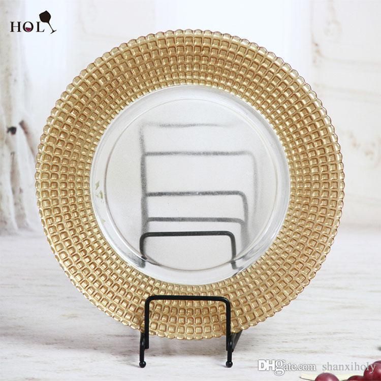 2019 Holy Glass Plate Wholesale Cheap Gold Ridged Rimmed Clear Glass