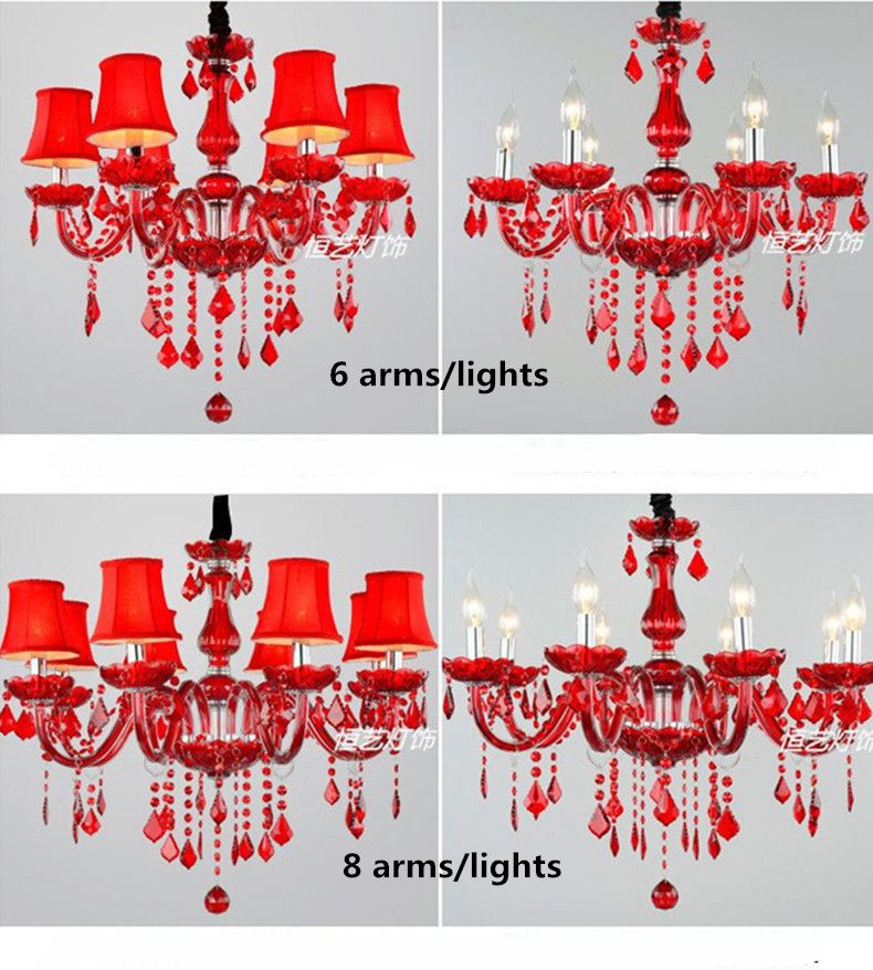 Wedding Red Chandelier Lighting Pendant Crystal Lamp Modern Hanging Lamp Red Lampshades Coffee