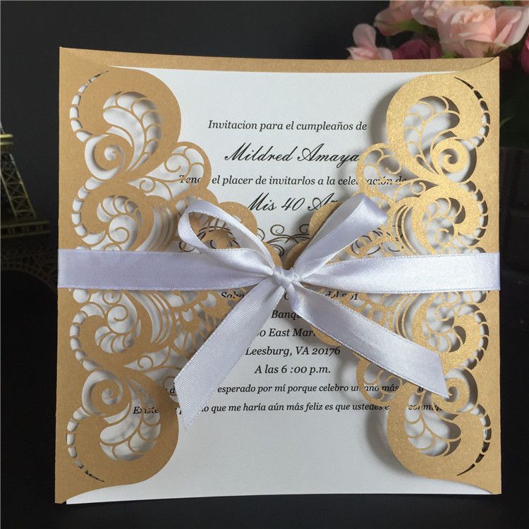 compre 2018 deep gold laser cut tarjetas de invitaciones de boda con