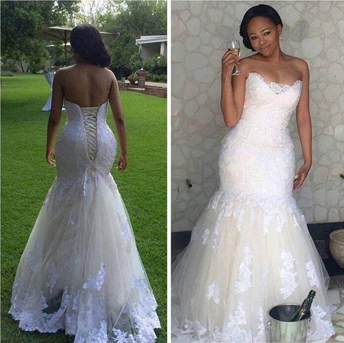 compre imagen real 2016 vestidos de novia de encaje blanco sirena