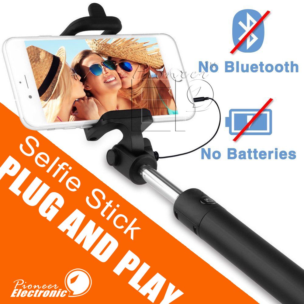 Wired Selfie Stick Portrait Battery Free Monopod Extendable with Built
