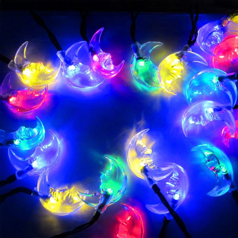 20leds Solar Moon Shape String Lights Multicolor Fairy 20leds Solar Moon Shape String Lights Multicolor Fairy Outdoor Waterproof Festival For Garden Decoration Pink Blue