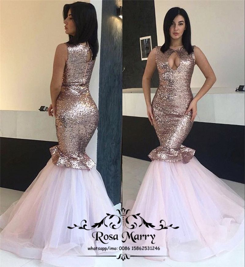 rose gold sequined mermaid prom dresses 2k17 sexy keyhole neck plus gold prom dress plus size