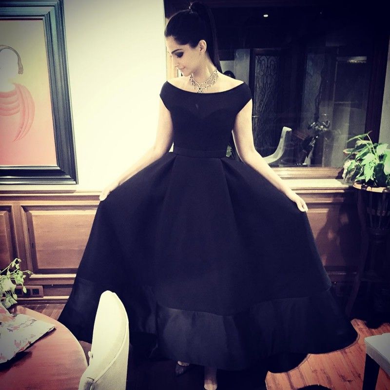 Sonam Kapoor Navy Blue Lace Applique Long Sleeve Formal Evening ... Sonam Kapoor Navy Blue Lace Applique Long Sleeve Formal Evening ...