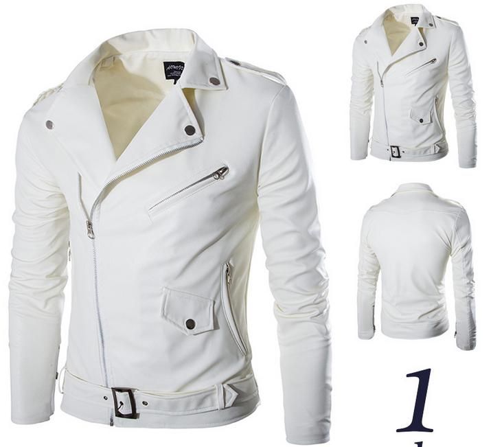 Pu Leather Jacket Coat Men 2018 White Color Incline Zipper Turn Down Pu Leather Jacket Coat Men 2018 White Color Incline Zipper Turn Down Collar Long Sleeve Motorcycle Biker Jackets Canada 2019 From Reliablechu