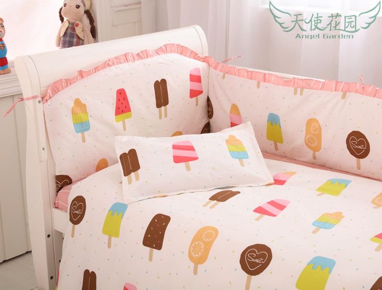 Cute Ice Cream Pattern Baby Girl Crib Sets With Bumpers Children S Cute Ice Cream Pattern Baby Girl Crib Sets With Bumpers Children S Nursery Bedding Best