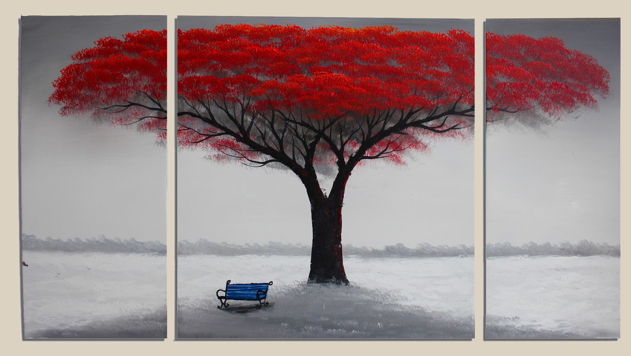 2019 Canvas Art Handpainted Red Tree Painting Large Wall Decoration Wood Frame Inside Ready To