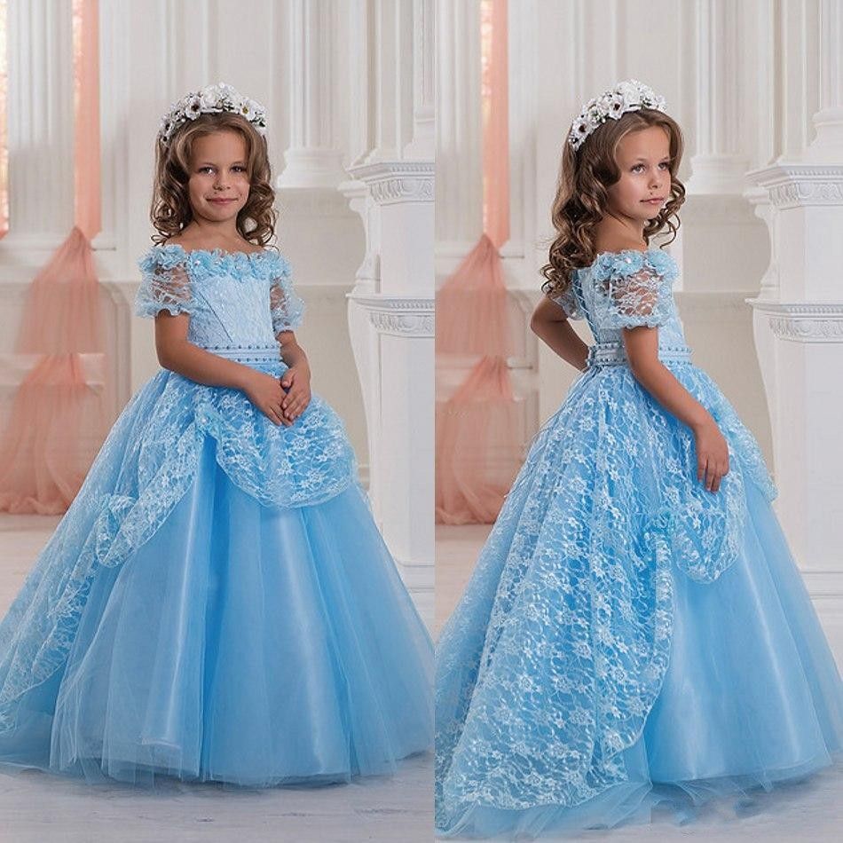 2017 New Blue Off Shoulders Cute Baby Girls Pageant Dresses Short