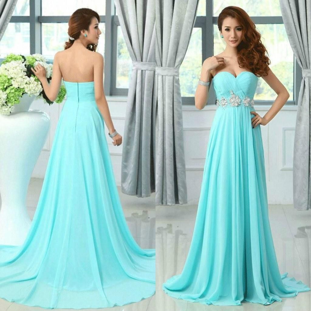 Stunning Teal Chiffon Dresses Light Blue Prom Dress A Line Sweetheart ...
