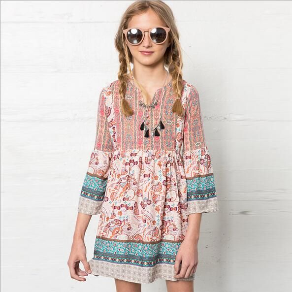 2020 Bohemian Style Teenager Floral Dresses Junior Cotton Nation Style ...