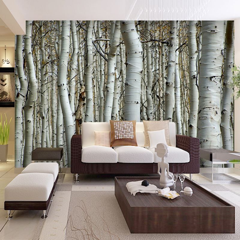Custom Seamless Mural Simple European 3D White Birch ...