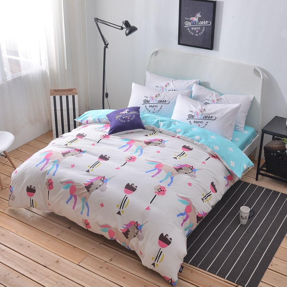 100 cotton unicorn bedding set queen twin double size duvet cover unicorn twin sheets