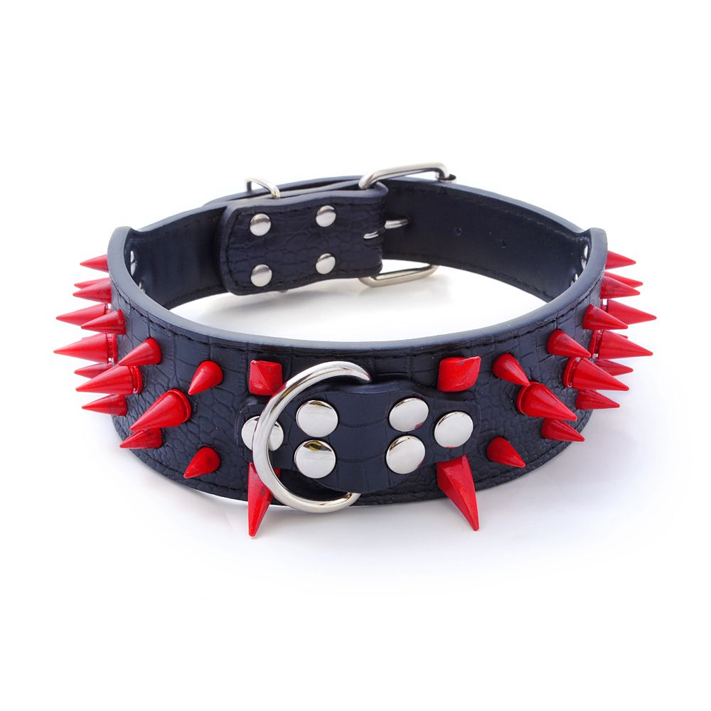 2020 Spiked Studded Leather Dog Collars 2 Wide Dog Collars Black Gold Red Spikes For PitBull