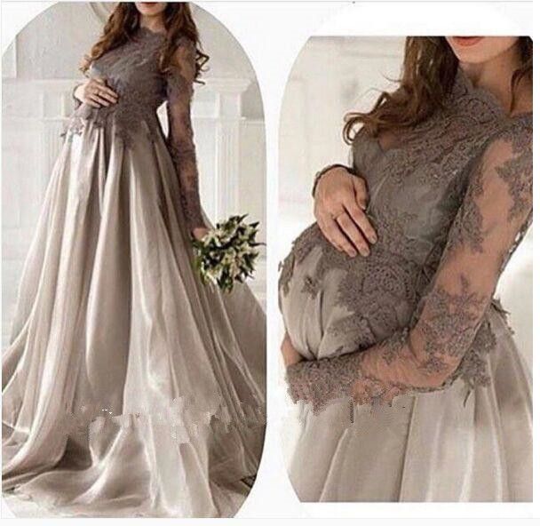 Grosshandel Eine Linie Armel Grau Silber Spitze Organza Bodenlangen Abendkleider Mutterschaft Fur Schwangere Elegante Dubai Arabisch Kleider Prom Lange Von Hongjinghao 91 Auf De Dhgate Com Dhgate