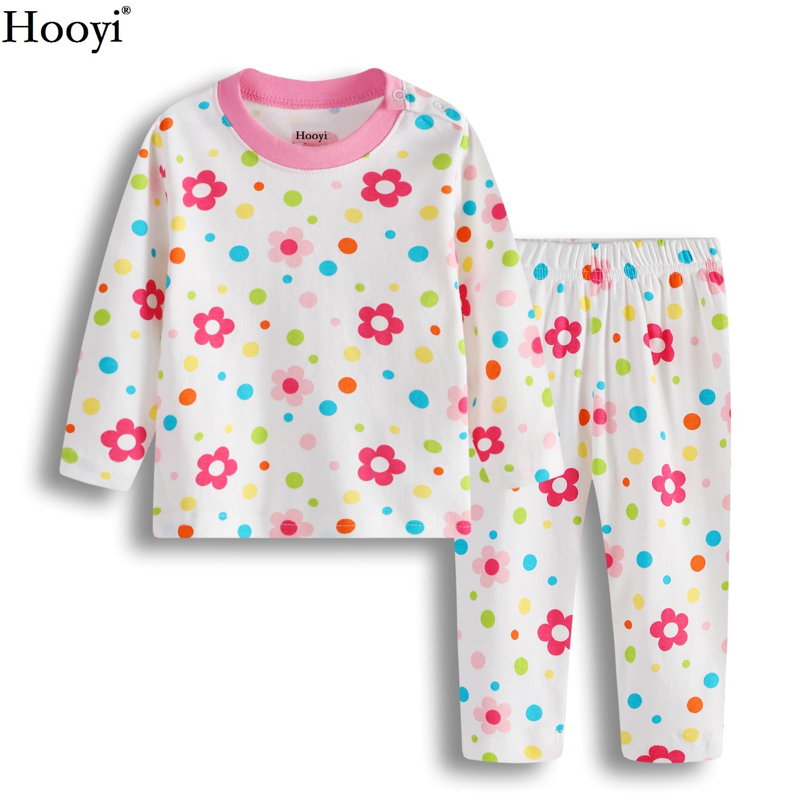 Hooyi Floral Baby Girl Pajamas Suit Infant Sleep Set Cotton Soft Top Quality Newborn T Shirt Pant Children Clothes Jumpsuits Overalls Boys Pajamas