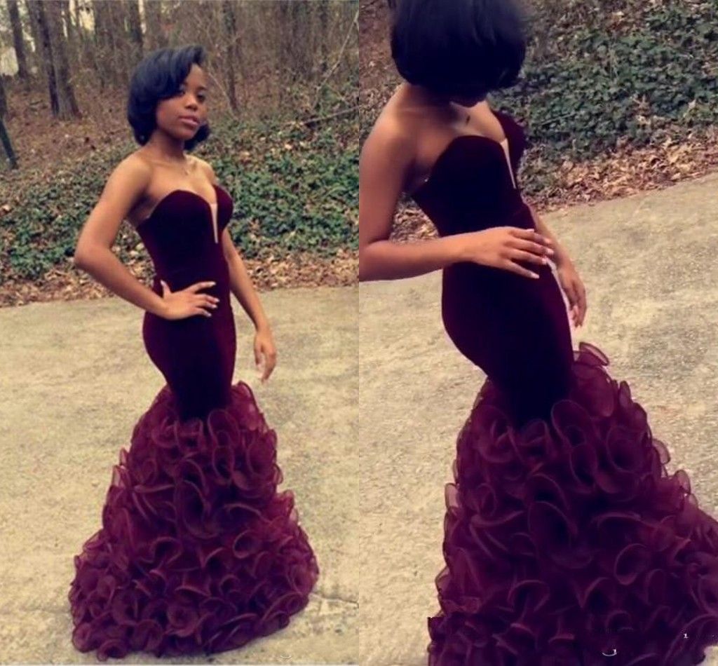 Dark Red Organza Strapless Mermaid Dress