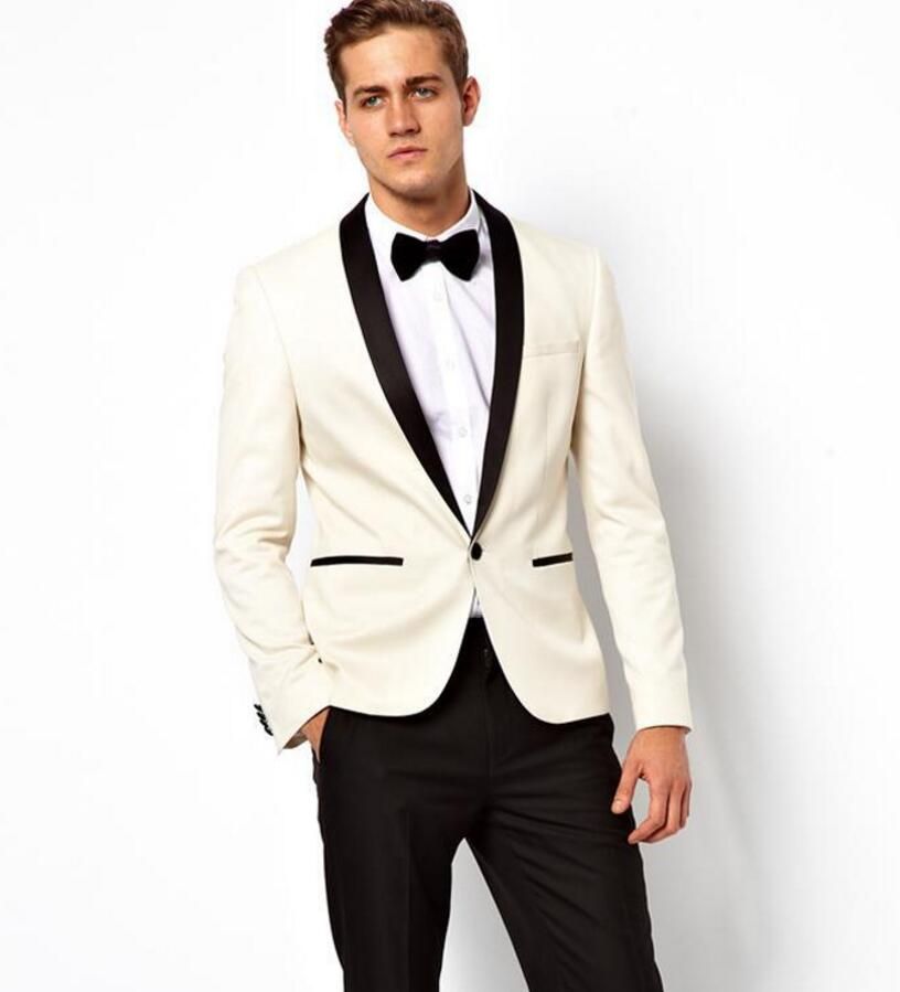 Acquistare Abiti Da Sposa Bianco Avorio Smoking Da Uomo Scialle Di Raso  Nero Con Risvolto Abiti Da Uomo Vestito Da Sposo Groomsmen Slim Fit Vestito  A Due Pezzi Economico | Consegna Veloce