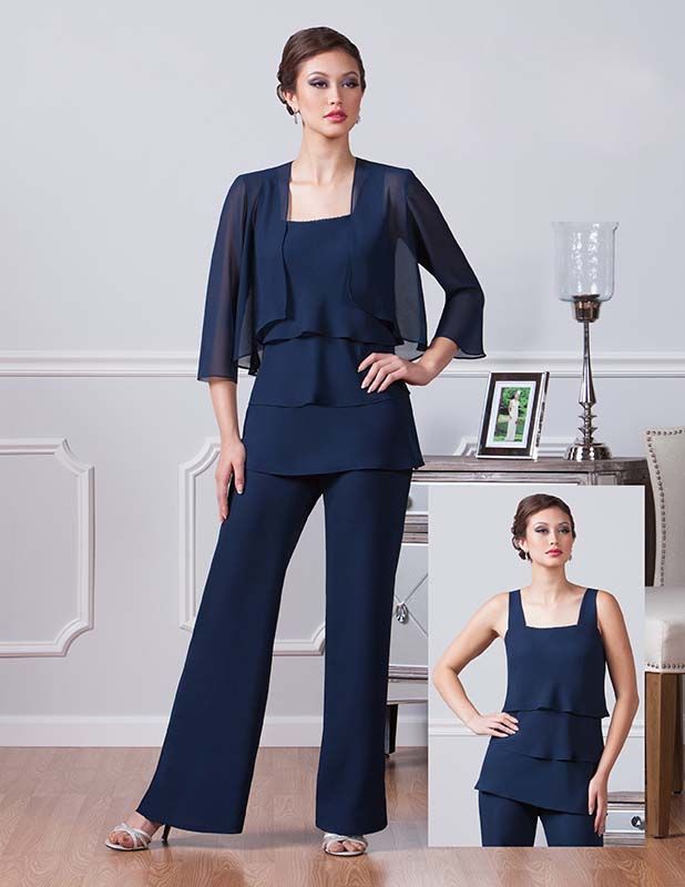 Navy Blue Ursula Chiffon Pants Suits For Mother Of The Bride Square ...