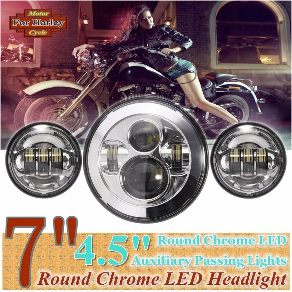 7'' Chrome harley Daymaker LED Headlight Auxiliary Lamp LED Light Bulb + 4.5'' LED fog light DRL Headlamp for Harley Motorcycle