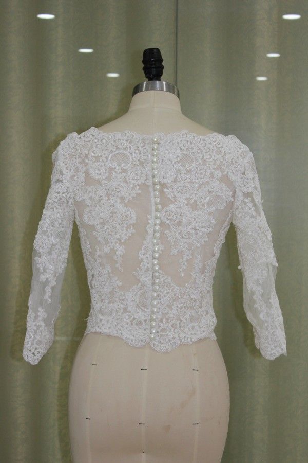 2020 Lace Appliques Wedding Jacket White Ivory Lace Bridal