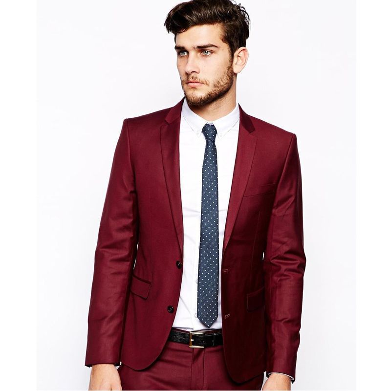 2016 New Custom Made Wine Red Mens Suits Slim Fit Groom Tuexdos Two
