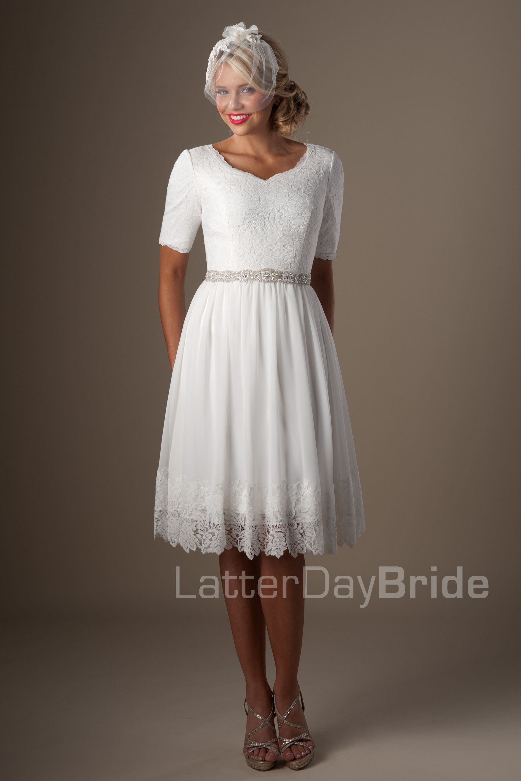 Discount Ivory Lace Chiffon Short Informal  Modest  Wedding  