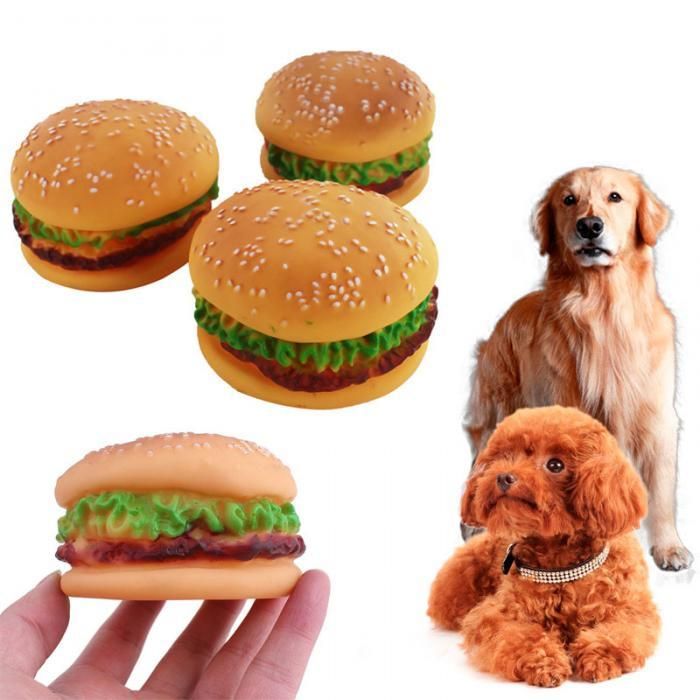 Hamburger Shape Fake Food Pet Puppy Dog Toy Interactive Sound Voice