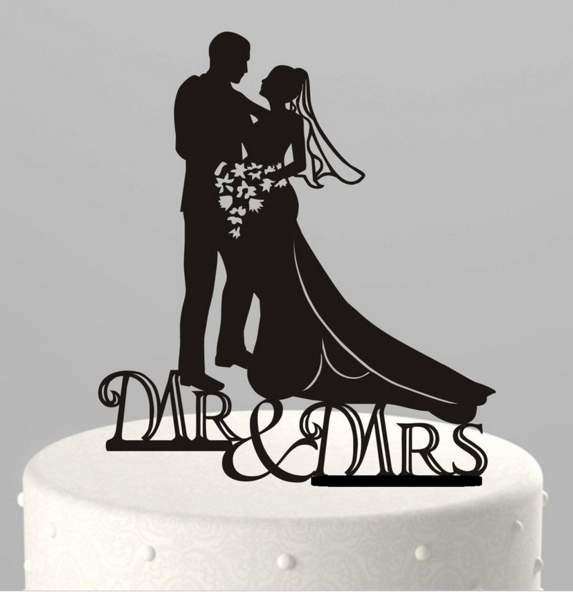 2019 10 Kind Design Black Acrylic Funny Bride Groom Mr Mrs Love Cake