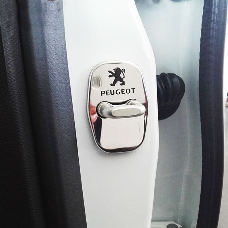 ZENCIX Couvercle Serrure Porte De Voiture 4 Pièces, Pour Peugeot 208 308 408 508 2008 3008, Couvercle Gâche En Acier Inoxydable, Accessoires Décoration Antirouille Extérieurs,Silver