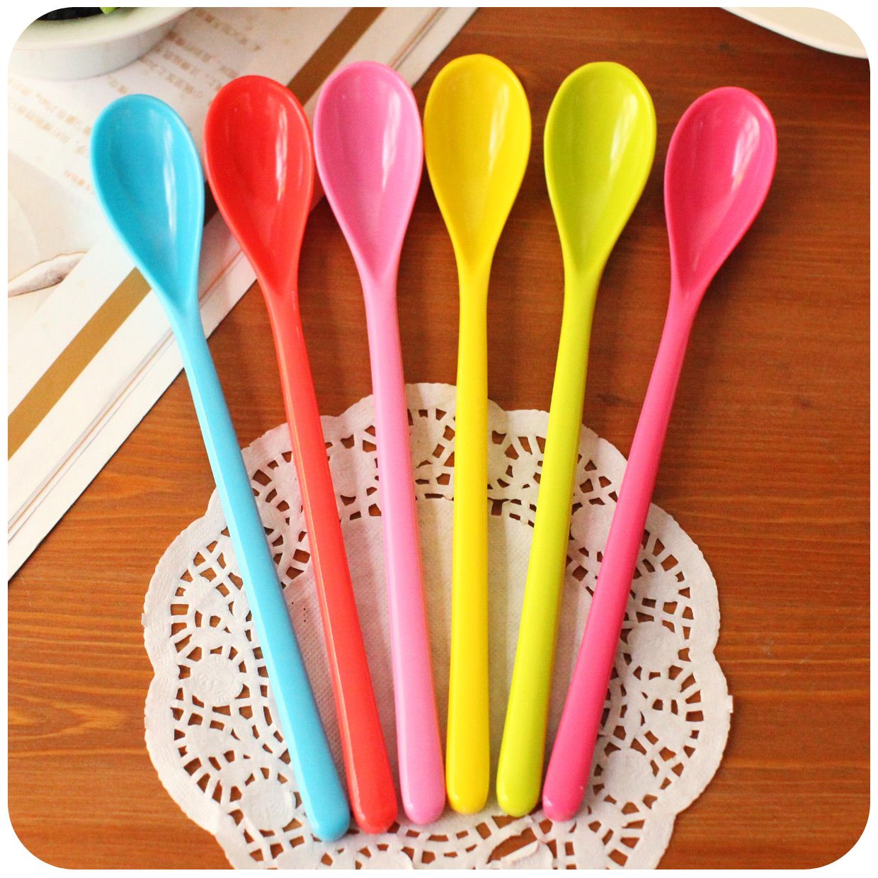 2020 Candy Color Long Handled Spoon Mixing Melamine Plastic Spoon