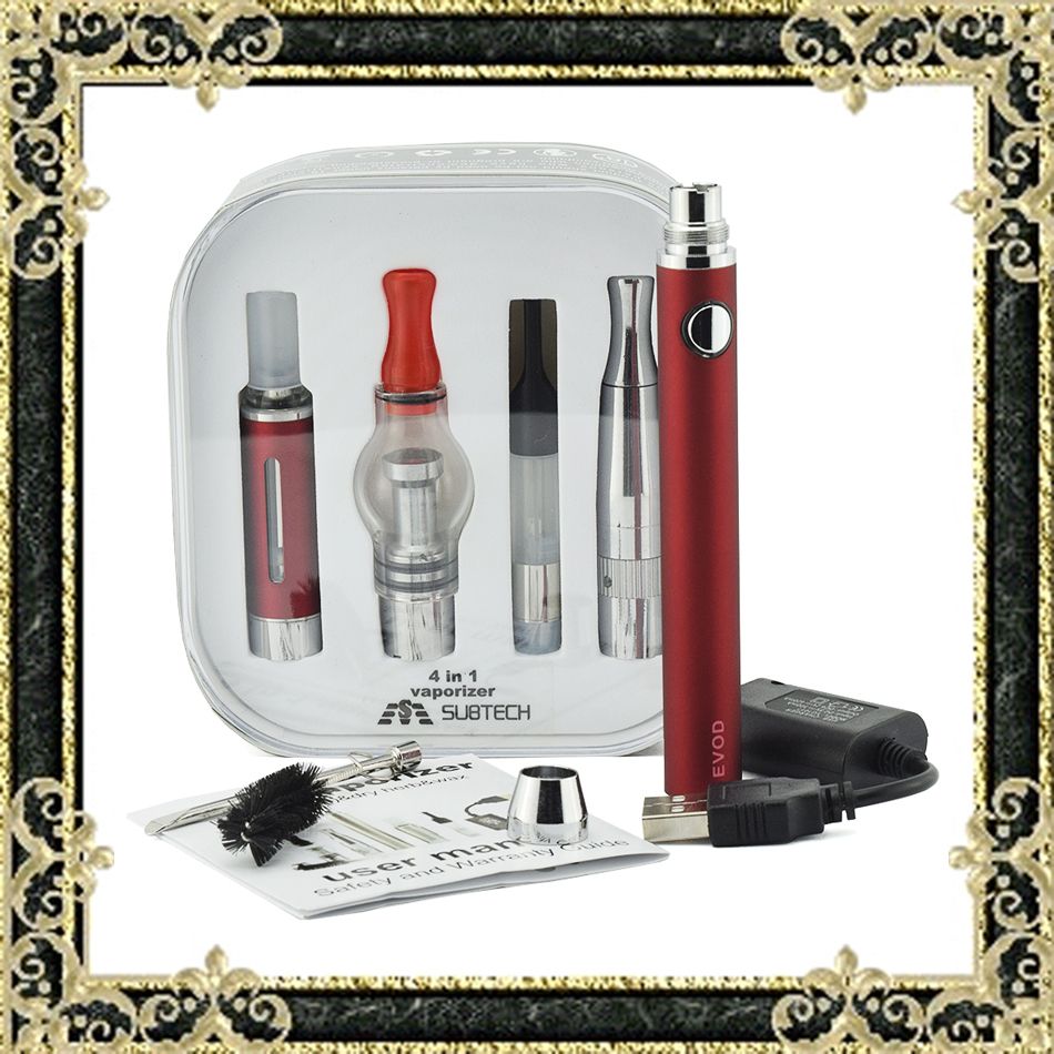 E Cigarette Kits 4 In 1 Vaporizer Kits 1100mAh EVOD Battery With 4