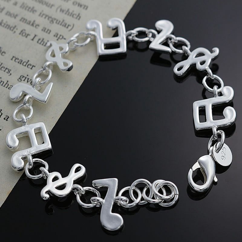 Fashion 925Sterling Solid Silver Jewelry Music Bracelet For Women H242