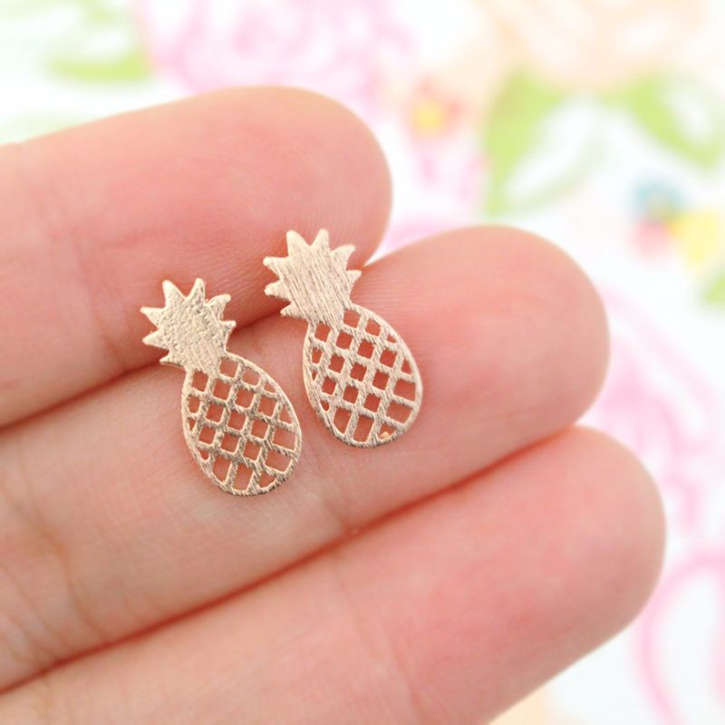 2021 Wholesale Pineapple Stud Earrings Silver Gold Rose Gold Plated