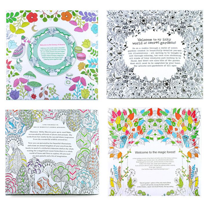 4 Design 24 Pages Inky Coloring Drawing Books Secret Garden Enchanted Forest Fantasy Dream Children Adult Graffiti Painting Book Dhl
