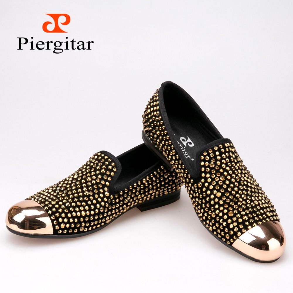 Gold Toe And Gold Crystals Leather Men Loafers Flats Gold Toe And Gold Crystals Leather Men Loafers Flats