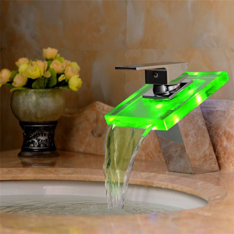 Discount Factory Outlet Bathroom With LED Lamp Glass Waterfall Basin