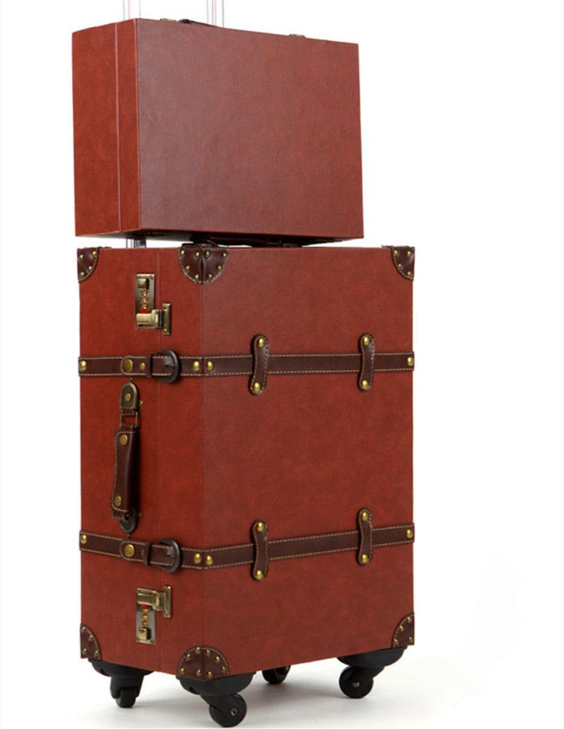 Student Suitcase PU Leather Trolley Case with Universal Wheel TSA Lock Red 24