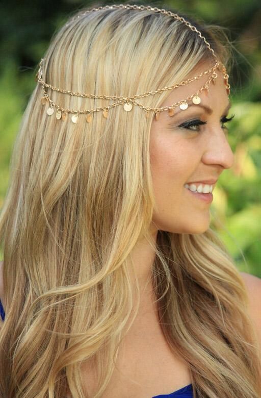 Fashion Gold Thick Metal Tassel Layer Head Chain Headband