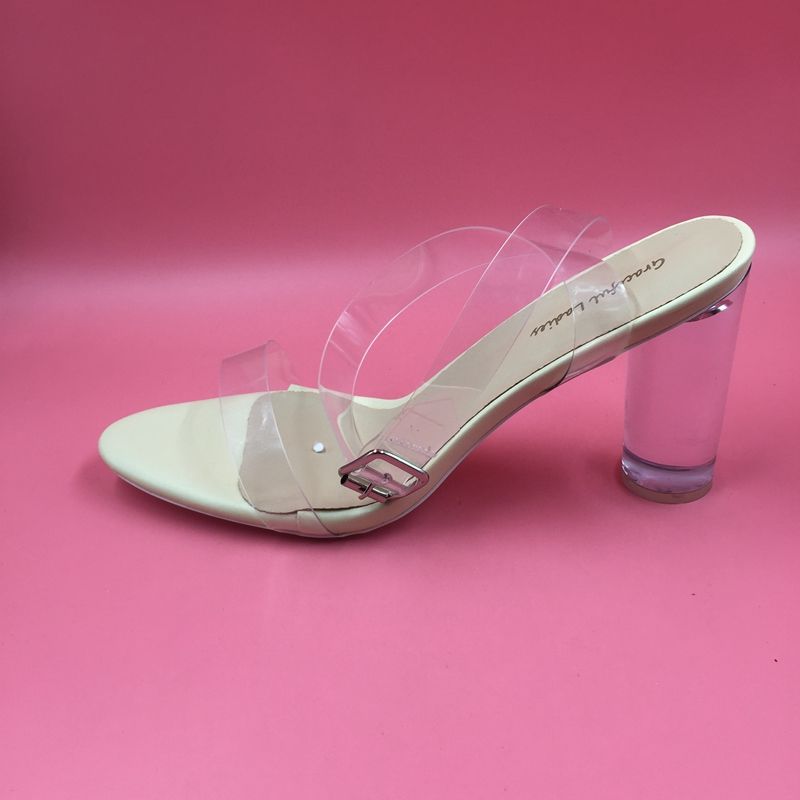 2016 Bridal Wedding Shoes Kim Kardashian Transparent Chunky Heel Buckle ...