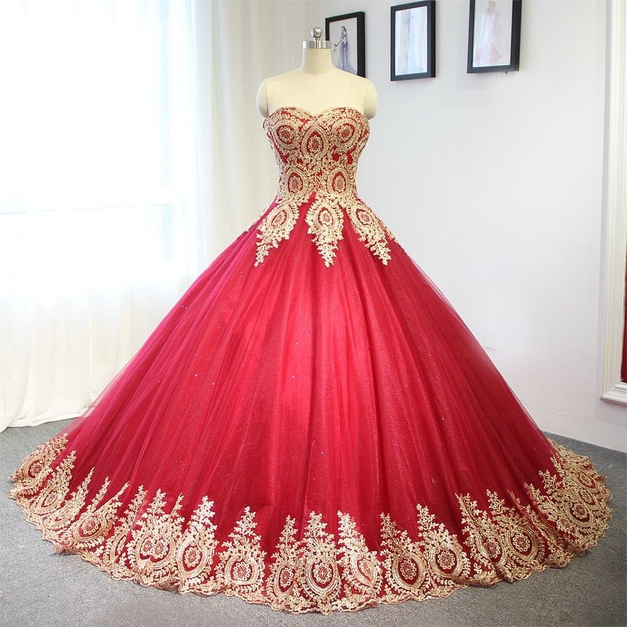 red and gold wedding gown