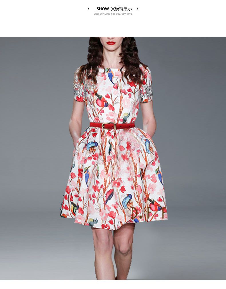 2016 Spring Summer Style Customization Dress Flowers Birds Dress Party