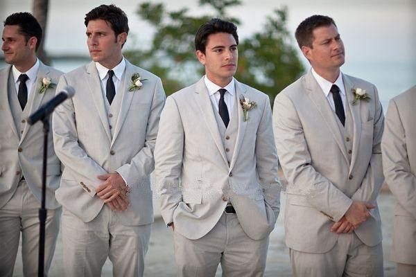 Summer Men Suits Beach Grey Linen Suits Notched Lapel Men Wedding