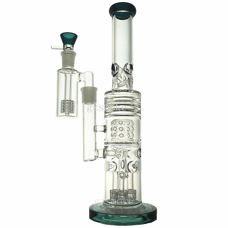 2018 Straight Tube Bongs Triple Matrix Percolator Bong Heady Water Pipe