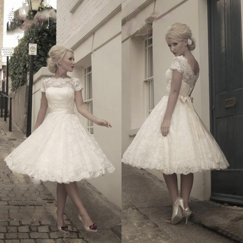 Discount Newest Design Short A Line Tea Length Lace Beach Wedding ...