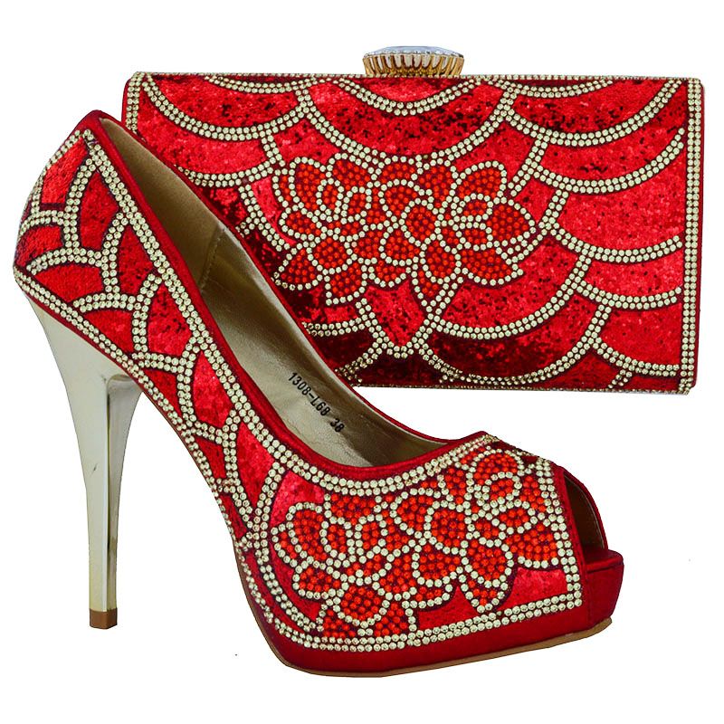 Red New Arrival African Rhinestone Wedding Shoes And Bag Red New Arrival African Rhinestone Wedding Shoes And Bag