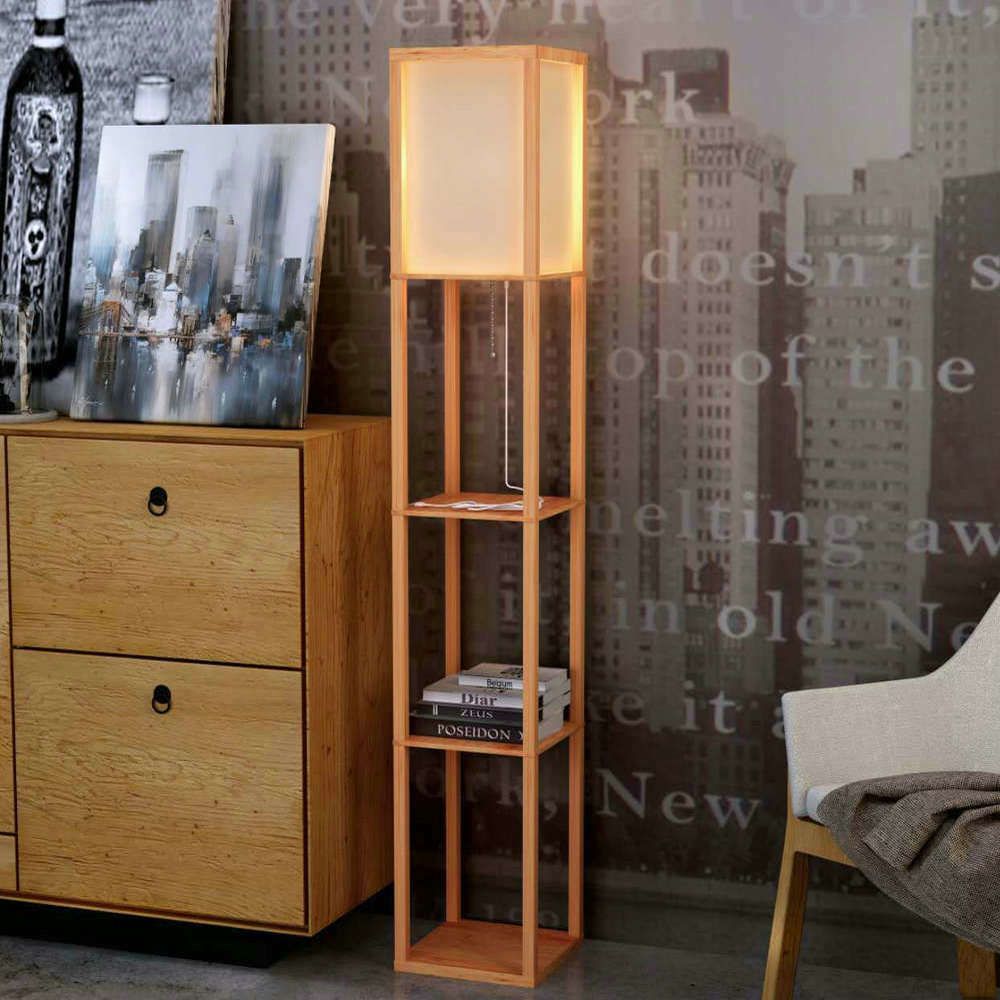 Modern Led Decorative Wooden Loft Floor Lamp Black White Standing Modern Led Decorative Wooden Loft Floor Lamp Black White Standing With Table Storage Shelf For Home Living Room Bedrooms